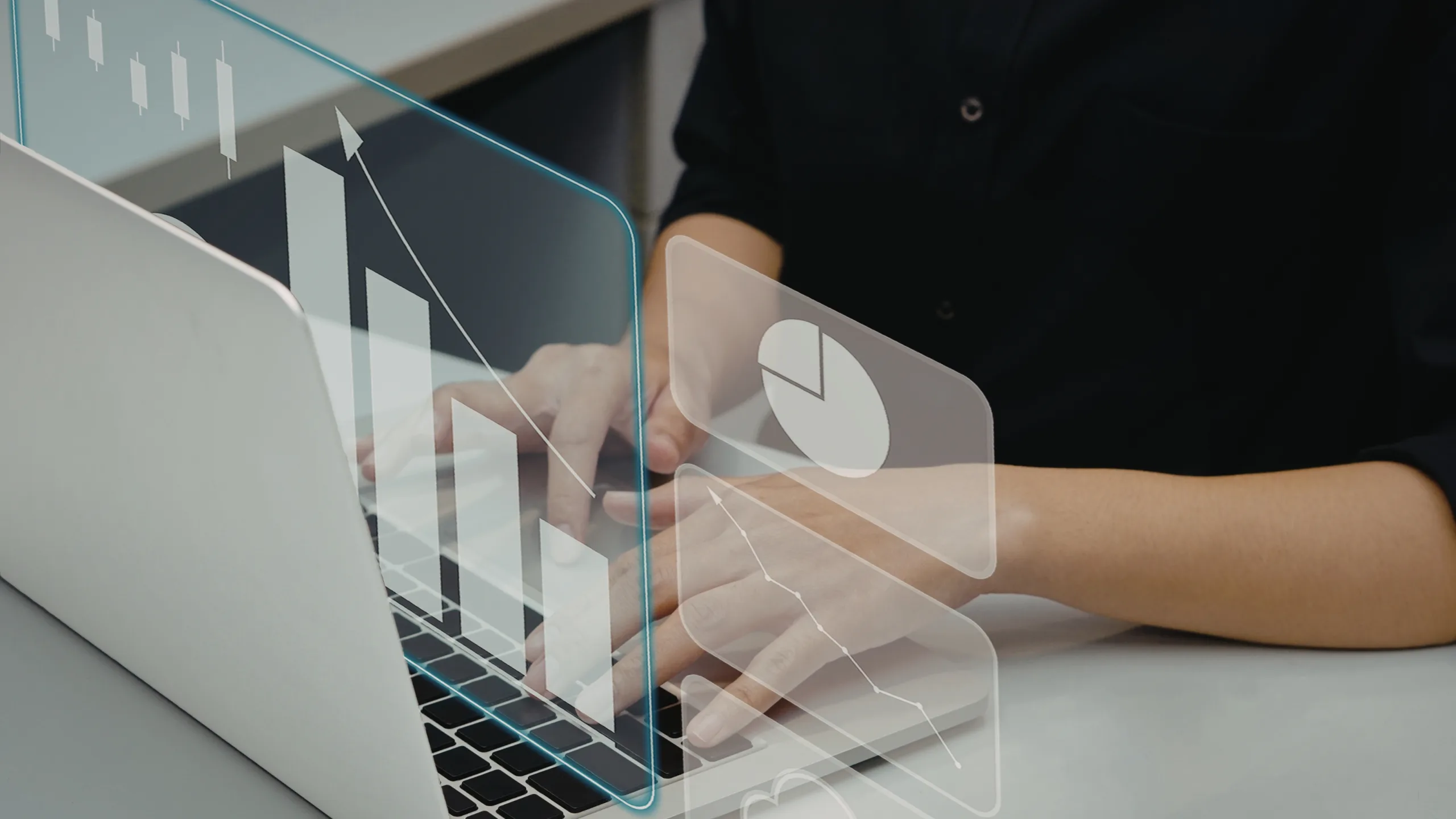 Analytics dashboard with holographic data charts illustrating revenue and appointment trends